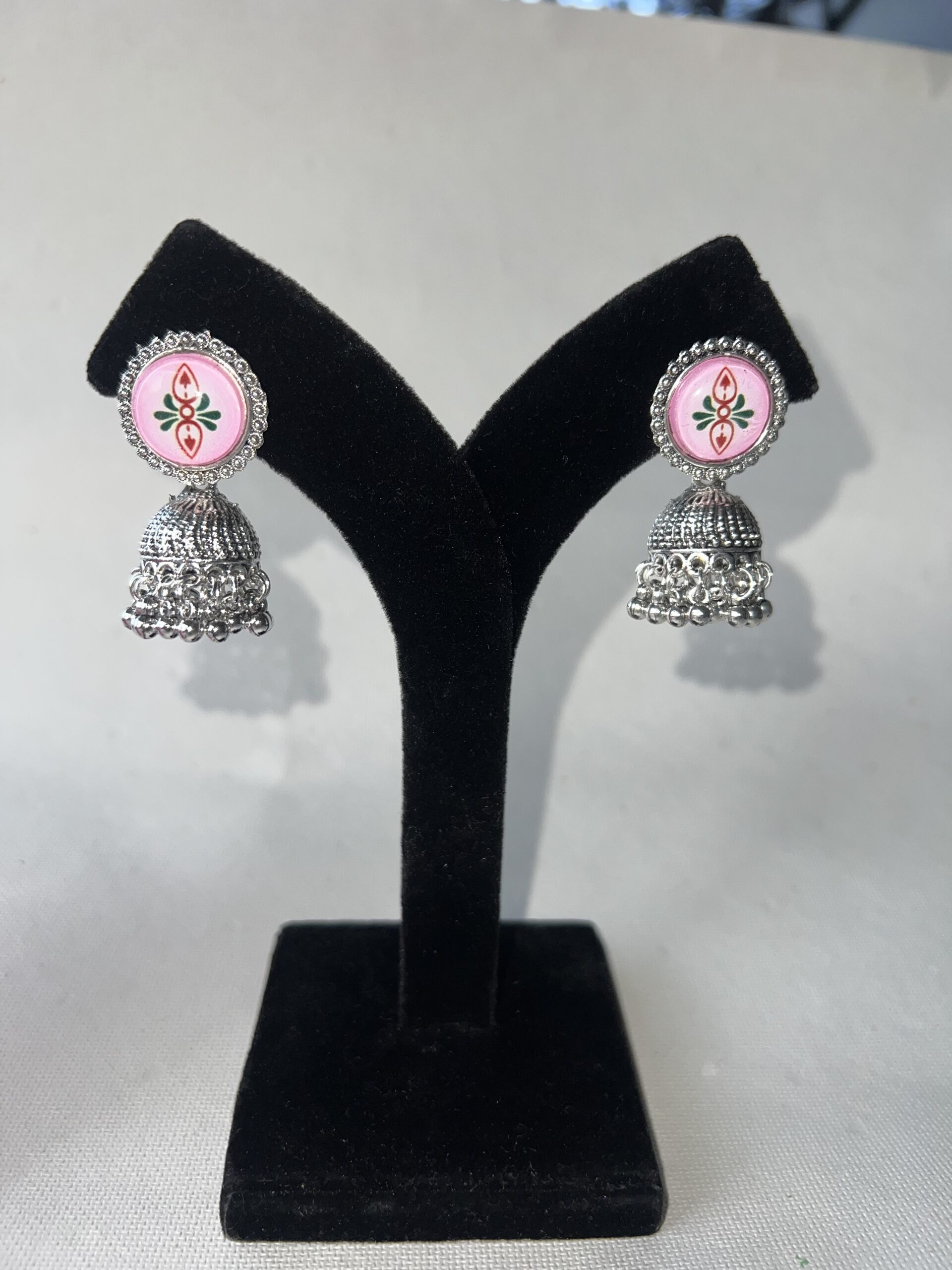 Pink Oxidised Jhumke-jewelpind