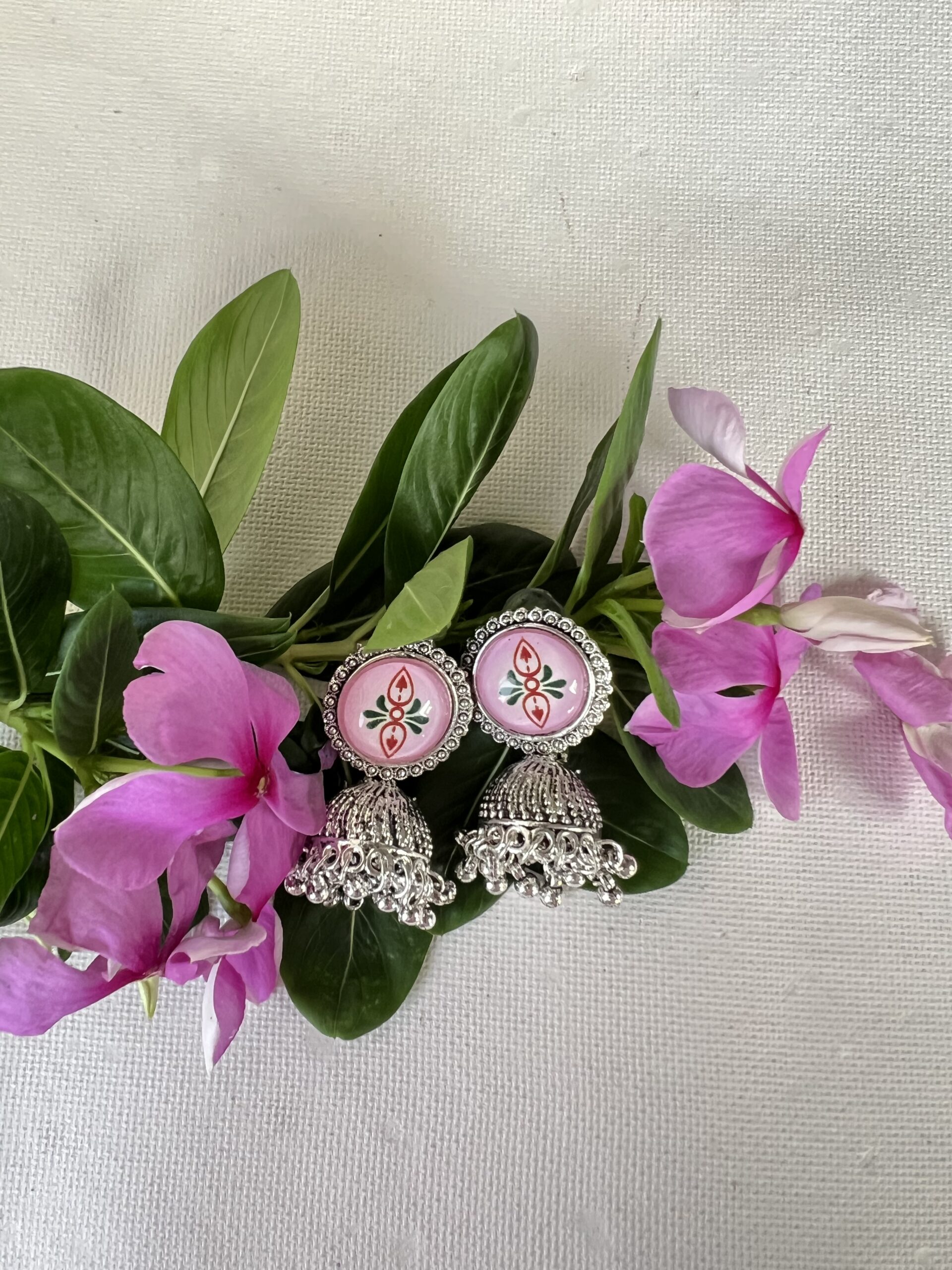 Pink Oxidised Jhumke-jewelpind